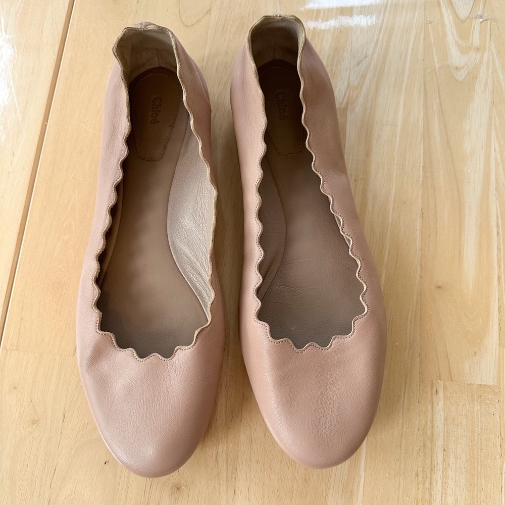 Chloe light pink Leather scalloped Ballet Flats size 40.5 US 9.5